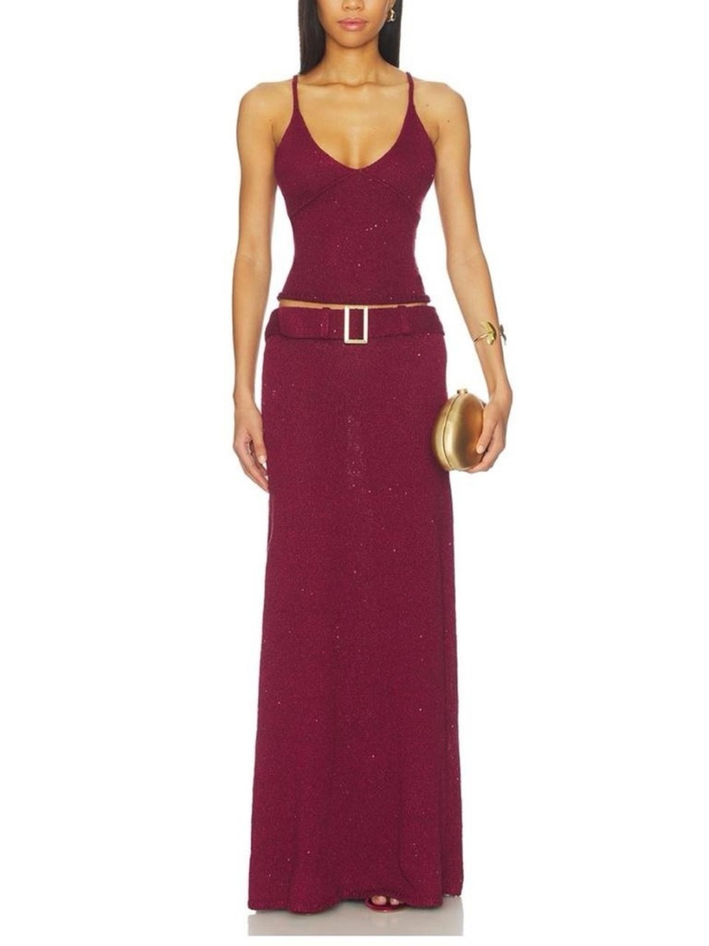 NWT ASTA RESORT Carolina Camisole and Alma Beaded Skirt in Port Sequin